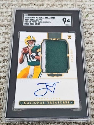 2020 NATIONAL TREASURES JORDAN LOVE GOLD ROOKIE PATCH AUTO #10/10 JERSEY # SGC 9