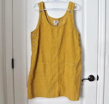 Sostanza 100% Cotton XL Corduroy Overall Dress Jumper Yellow Gold Boho Fall