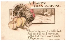 Vintage Postcard Thanksgiving Turkey Holiday Illustration
