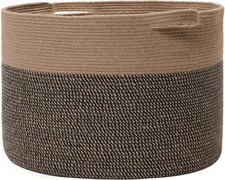 24"x24"x17" Large Cotton Rope Storage Basket, Woven Hamper for Blankets, Toys, L