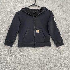Carhartt Hoodie Kids 6 Black Full Zip Fleece Lined Graphic Logo Sleeve