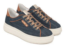 NERO GIARDINI E615280D 214 SNEAKERS SCARPE DONNA LACCI STRINGHE TESSUTO JEANS