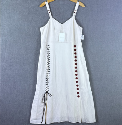 By Malene Birger Lace and Button Dress Cream EU 42 / US 12 Linen Blend Boho  | eBay
