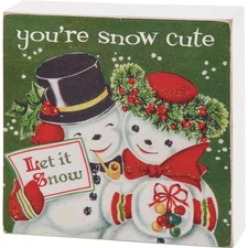 Primitives by Kathy Holiday Snow Cute Retro Sign Snowman Decor Rustic Tier Tray