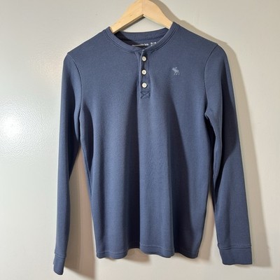 Abercrombie Kids Henley Tee Boys  15/16 Steele Blue Long Sleeve