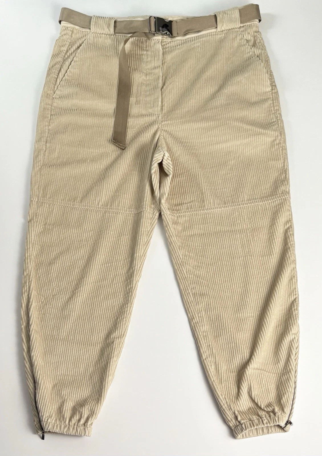 Brunello Cucinelli — Brunello Cucinelli Corduroy Pants Womens 48 IT 12 Beige Belt Zip Italy