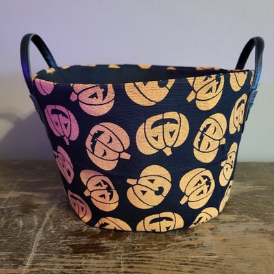 Halloween Pumpkin Fabric Basket With Handles Black White Jack O'Lantern