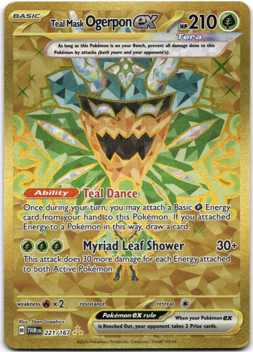 Teal Mask Ogerpon ex NM GOLD Twilight Masquerade 221/167 Pokemon