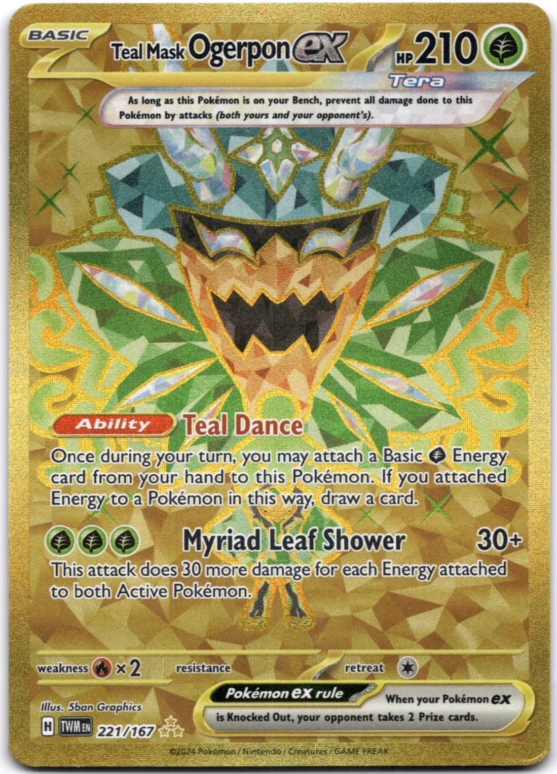 Teal Mask Ogerpon ex NM GOLD Twilight Masquerade 221/167 Pokemon TCG Holo