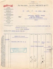 Invoice 1931 AUTO OIL A LA SELVE A LYON - M. PERRIER A SAINT JEAN DE BOURNAY