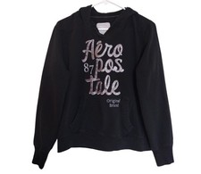 Aeropostale Hooded Sweatshirt Kid XL Black Silver Glitter Logo Pullover Junior