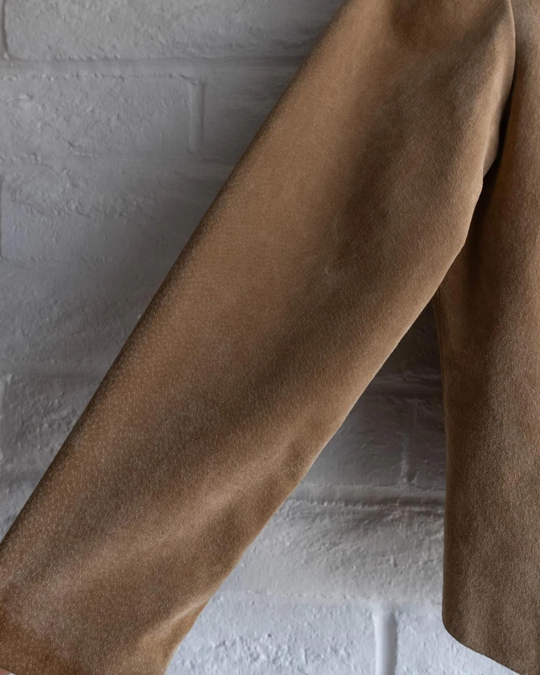 Vintage Live A Little Suede Leather Jacket Tan Women's Large Y2K Chic Preppy - Image 4 of 4