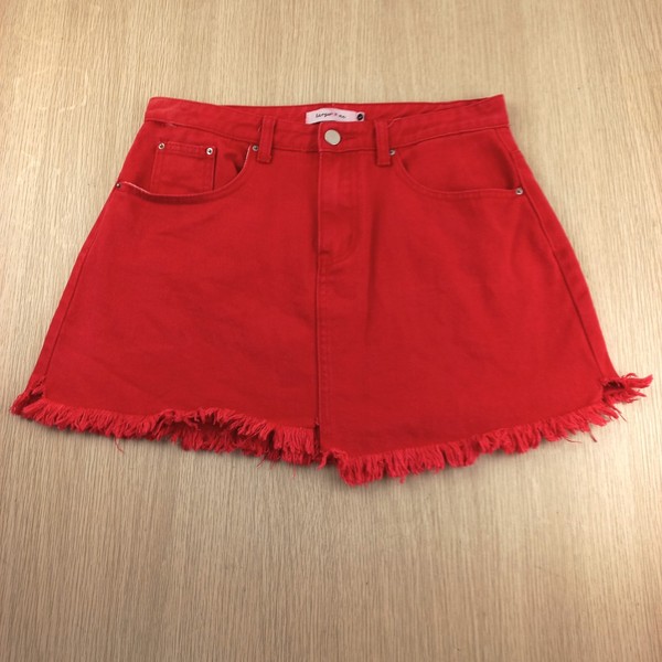 Harper & Me Denim Skirt Women's Size L Short Raw Asymmetrical Hem Red