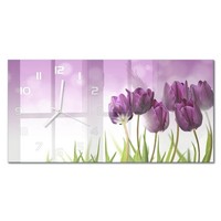 Glasuhr Glas-Wanduhr Ohne TickgeräUsche Lila Tulpen WeißE Zeiger 60X30 Cm