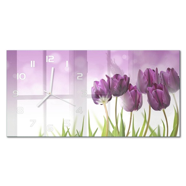 Glasuhr Glas-Wanduhr Ohne TickgeräUsche Lila Tulpen WeißE Zeiger 60X30 Cm-image