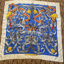 Hermes Carre 90 Scarf LE MORS A LA CONETABLE Silk White Blue Scarf Paris