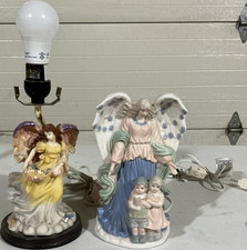 Angel Figurine Ceramic Table Lamp Multicolor, Corded Electric, Wall Switch