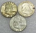 1948-D, 1954, 1961-D Franklin Silver Half Dollar Cull lot of 3 coins #E253