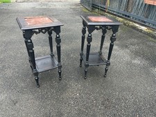 Paire de Sellettes Anciennes en Bois Noirci et Marbre Rouge - Style Napoléon III