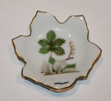 vintage Hackefors Porslin leaf shaped trinket dish Sweden porcelain gold trim