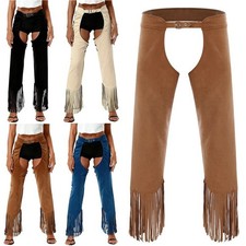 Women's Cowgirl Western Cowboy Chaps Adjustable Pants Fringe Trousers Rave Party