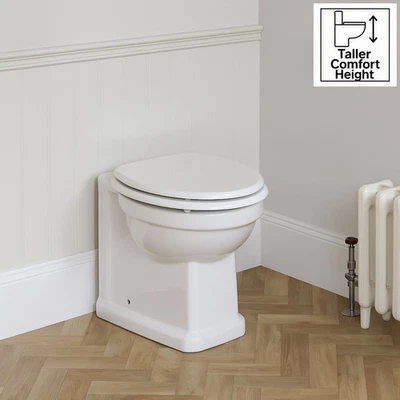 NUIE Traditional Comfort Height Back to Wall Toilet Pan – Taller Design WC & Seat S/C
