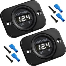 2 Pcs DC 12V 24V Waterproof Car Voltmeter with LED Digital Display White Light
