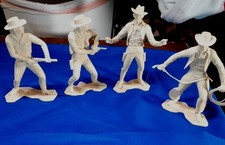 4 Vintage 1960's Louis Marx Co. Cowboy Plastic Figures 6"  Tan Color