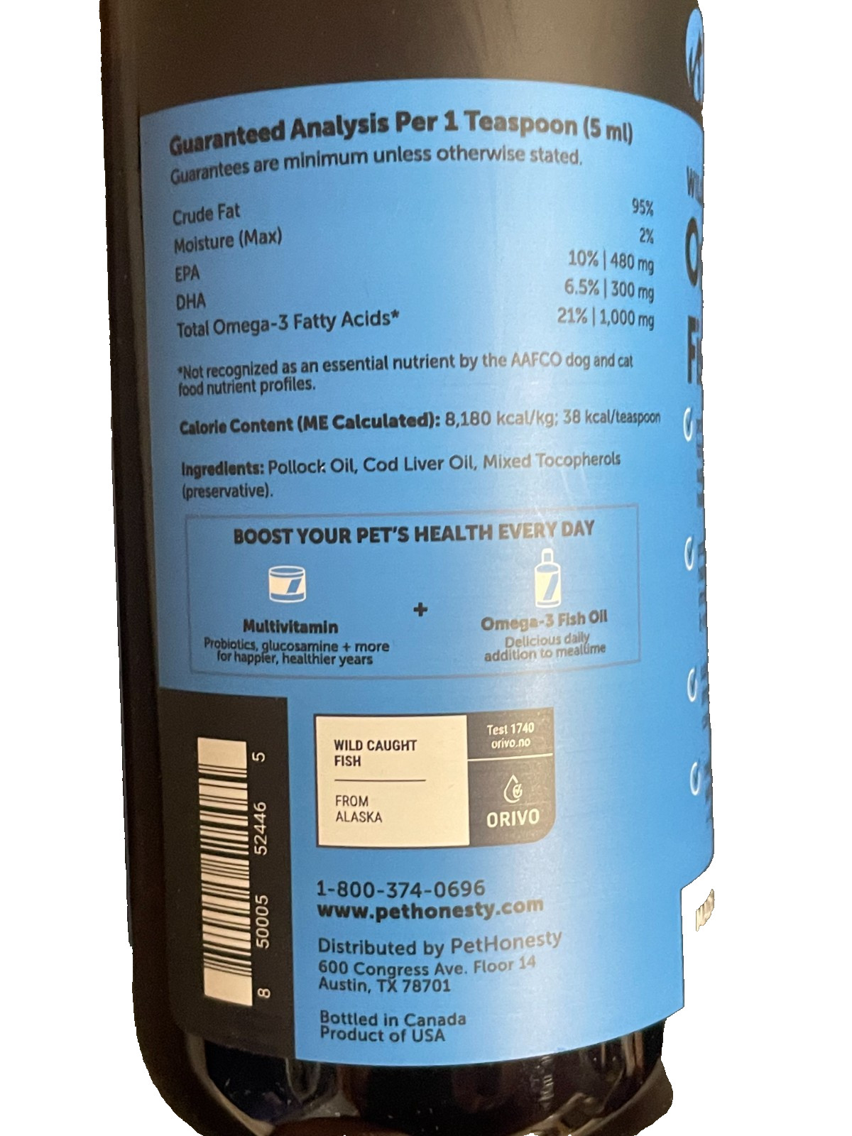 Pet Honesty Wild Caught Omega-3 Fish Oil Dog & Cat Supplement, 32 oz PH4
