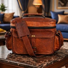 Leather DSLR Camera Bag Vintage Style Photography Carry Case with Buckle Pocket