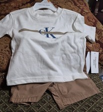 Calvin Klein Jeans Boys 2-Piece Logo T-Shirt  Shorts Set White/Beige 4T