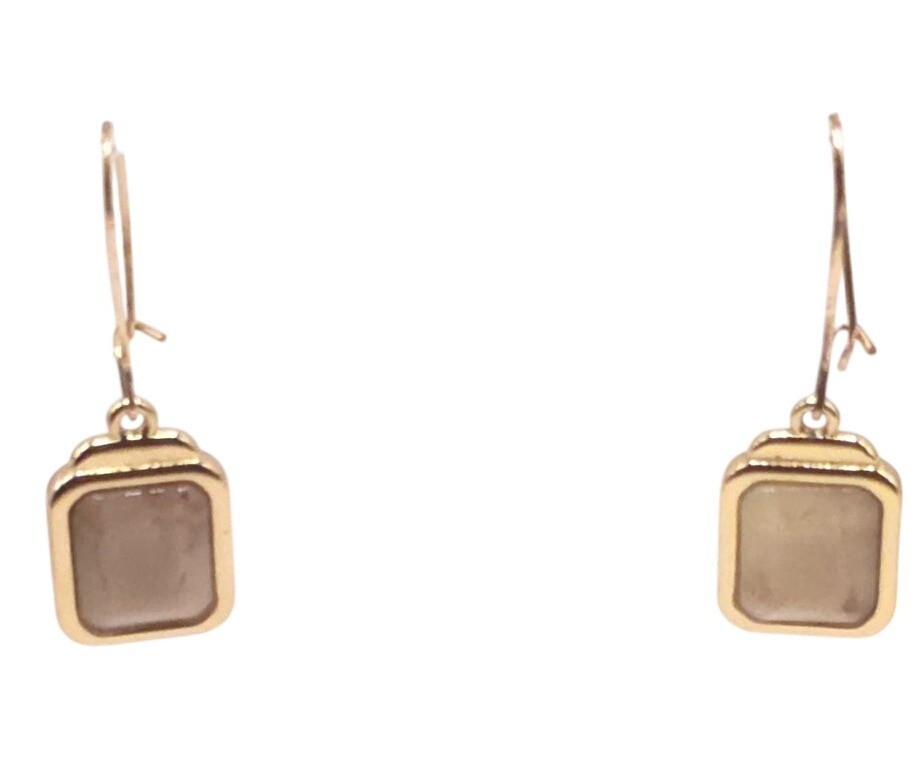 Gold-Plated Drop Earrings With Rectangular Brown … - image 5