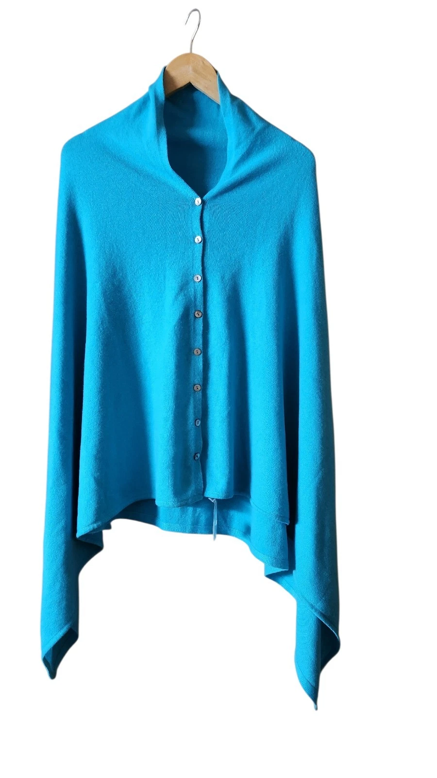 Indian Garden Company Blue Women's 100% Cashmere Asymmetrical Poncho Sweater
