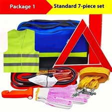 7-in-1 Car Emergency Breakdown Kit Jump Leads Triangle Vest Hammer