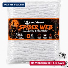 Land Guard 1000 sqft Spider Web, Bonus with 50 Artificial Spiders, Fabric Spider
