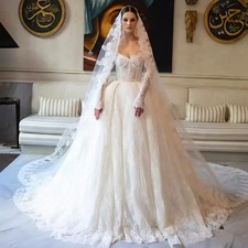 Customized Ball Gown Wedding Dress Off the Shoulder Lace Dress with Long Sleeves