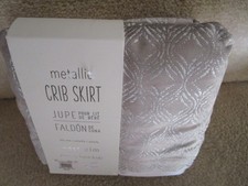 West Elm  Pottery Barn Kid Metallic Silver Gray Crib Skirt Nursery NEW 16" DROP