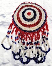 Vintage Native American Hair Clip Barrette Patriotic Red White Blue Beaded Large