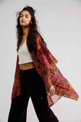 Free People Stevie Patchwork Burnout Sommer Lagenlook Kimono Top, Einheitsgröße, UVP 108 $