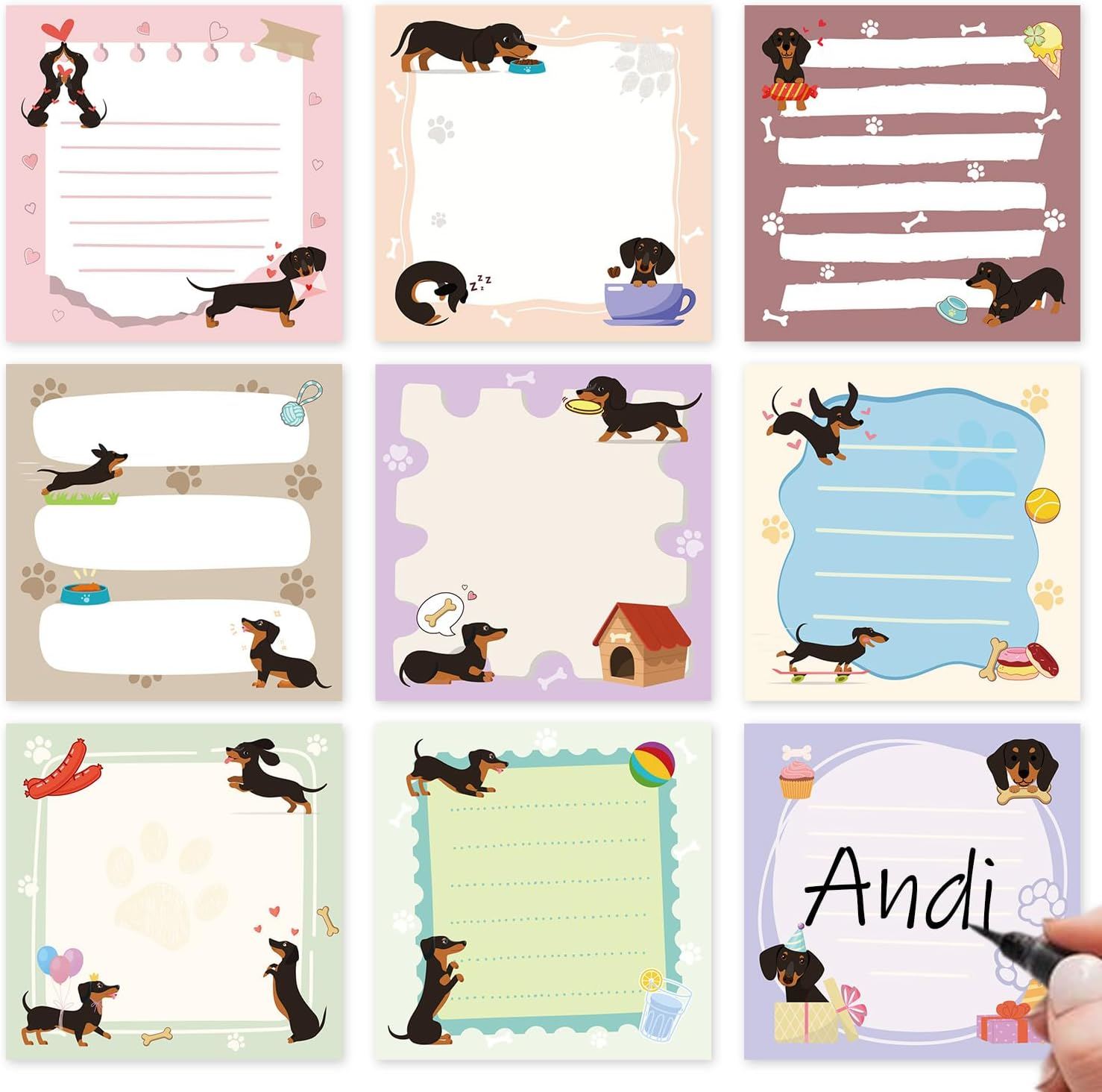 Cute Dachshund Sticky Notes 9-Pack 3x3 Wiener Dog Gift Set-image