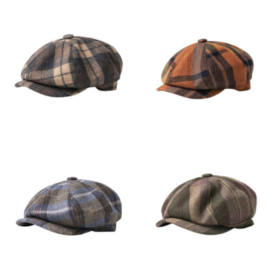 Vintage Brown Plaid Newsboy Cabbie Hat Women main image 2
