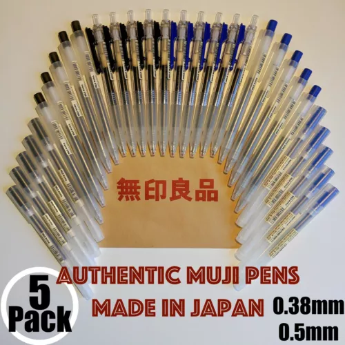 5 Pack Pen Muji Pens Japan Gel Ink Click Cap Black Blue 0.38mm 0.5mm Clicky