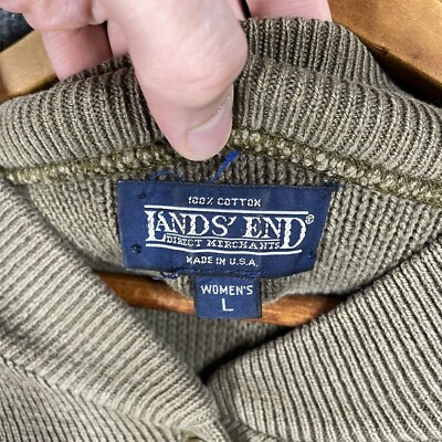 80〜90s lands end cotton sweater VINTAGE Lands End WWII Military Henley Sweater Womens Size Large