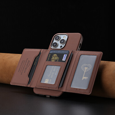 For iPhone 16 Pro Max 15 14 13 12 11 XR Mag Safe RFID Leather Wallet Case Cover