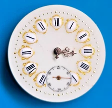 40.28MM FANCY DIAL SWISS POCKET WATCH MOVEMENT !BROKEN HANDS AND BALANCE STAFF!