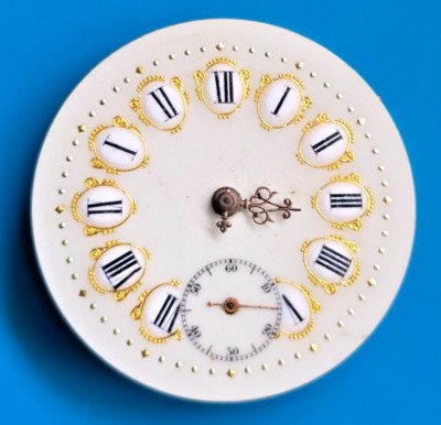 40.28MM FANCY DIAL SWISS POCKET WATCH MOVEMENT !BROKEN HANDS AND BALANCE STAFF!
