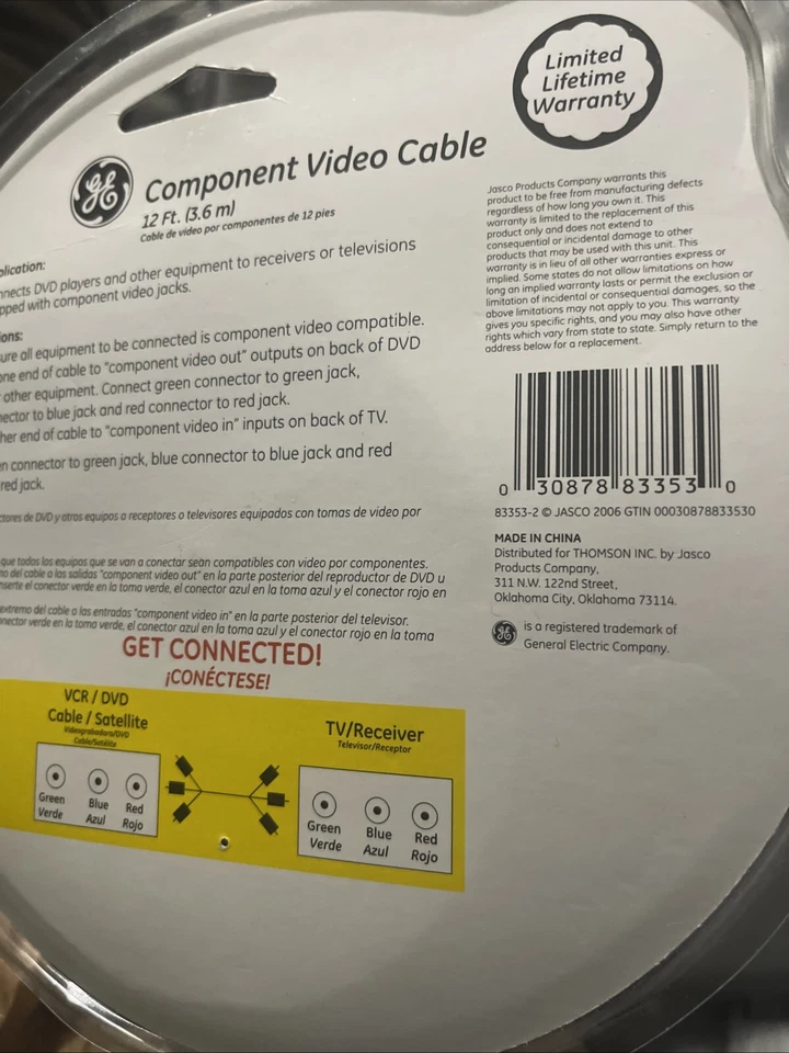 GE Component Video Cable 6 FEET 1.8 M NEW IN SEALED PACKAGE (EN) - Image 3 of 3