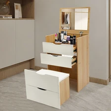 3 Drawers Vanity Desk w/Makeup Stool & Mirror Bedroom Makeup Desk Dressing Table