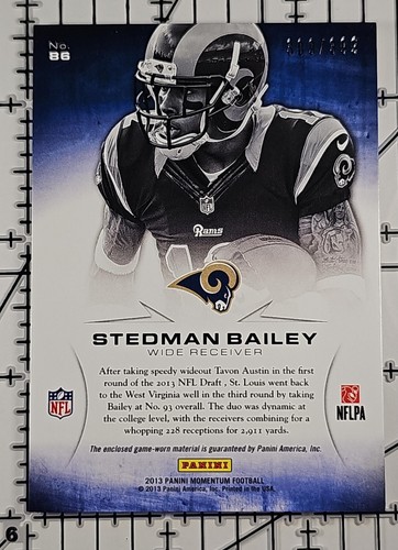 STEDMAN BAILEY 2013 Momentum RC Rookie Initiation Game-Used Jersey #86 309/399 - Picture 2 of 2