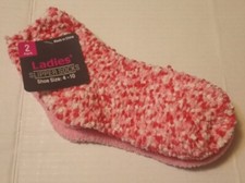 2 Pairs of Ladies' Cozy Socks Size 4-10 Pink White Pokadoted Solid Pink New